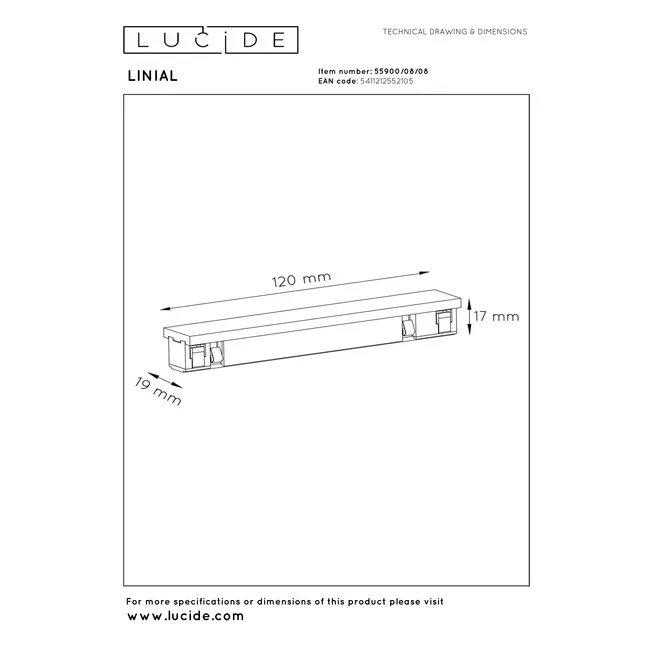 Connecteur droit LINIAL Premium - Système de rail monophasé / éclairage sur rail - Intelligent - Rail 48 V - Chrome noir mat - 55900/08/08