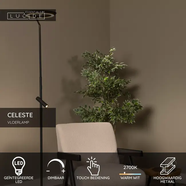 CELESTE - Vloerlamp - Ø 28 cm - LED Dimb. - 2700K - Zwart | Essential - 03745/25/30