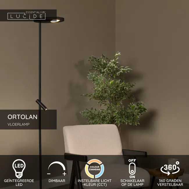 ORTOLAN - Floor lamp - LED Dim. - CCT - 2700K/4000K - Black | Essential - 03752/21/30