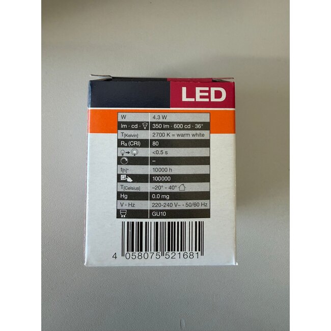 GU10 LED Value Spot 4.3-50W - Non-Dimmable - Outlet