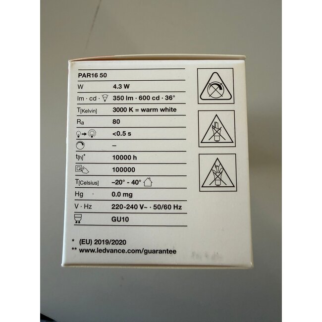 set van 5  GU10 LEDspots 4.3-50W - NIET DIMBAAR - OUTLET