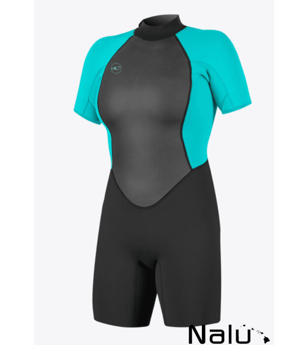 O'Neill O'Neill Dames Reactor-2 2mm Back Zip S/S Spring Black Light Aqua