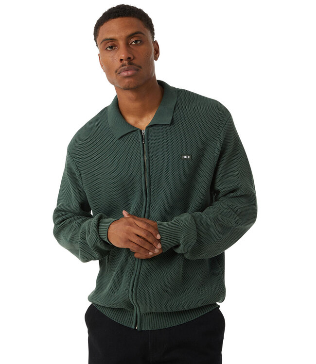 HUF Anton Zip Overdyed Sweater - Hunter Green