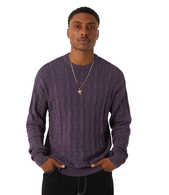 HUF Interlaced Jacquard Overdyed Crew - Raisin