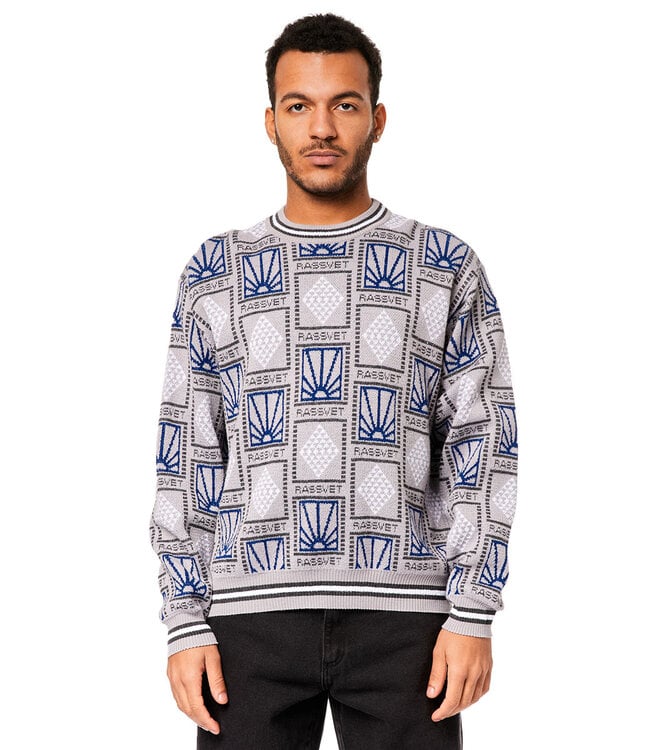 RASSVET Pattern Logo Jacquard Sweater Knit - Light Grey