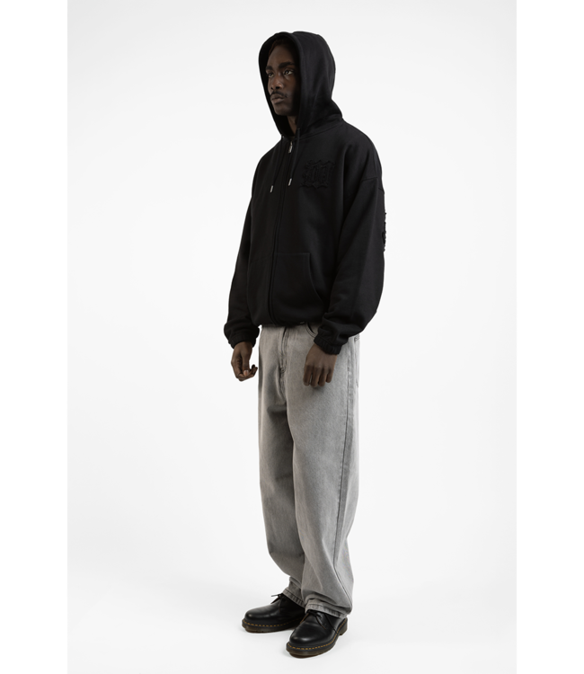 WASTED PARIS Kingdom Curve Destroy Boxy Zip Hoodie - Black