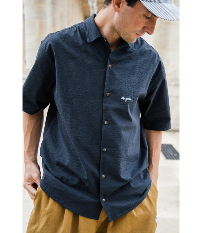 MAGENTA Seersucker Shirt - Navy Blue