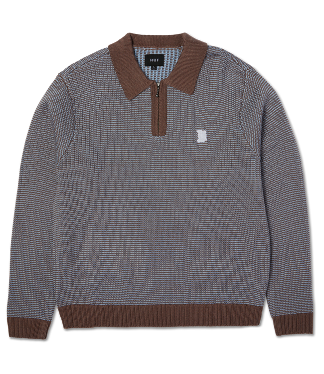 HUF Megablast Two Tone Waffle Sweater - Washed Blue/Moss