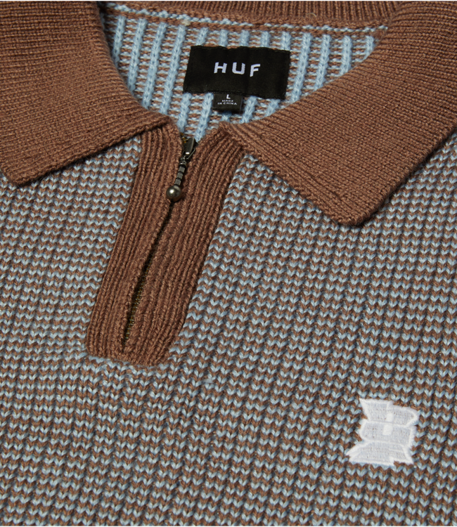 HUF Megablast Two Tone Waffle Sweater - Washed Blue/Moss