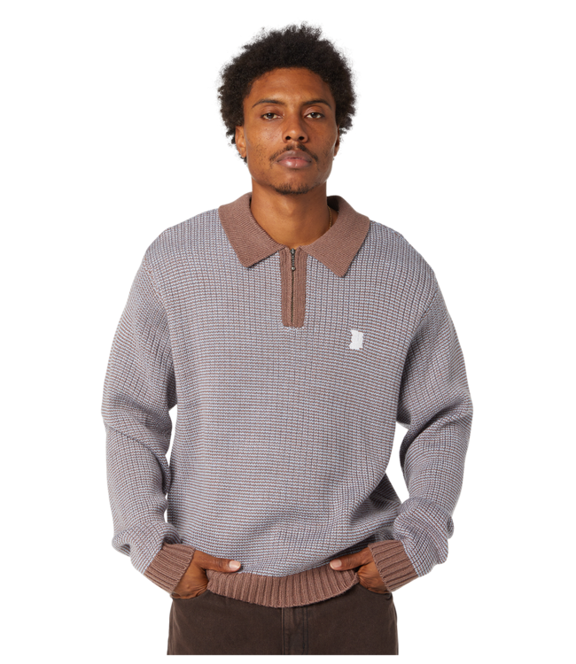 HUF Megablast Two Tone Waffle Sweater - Washed Blue/Moss