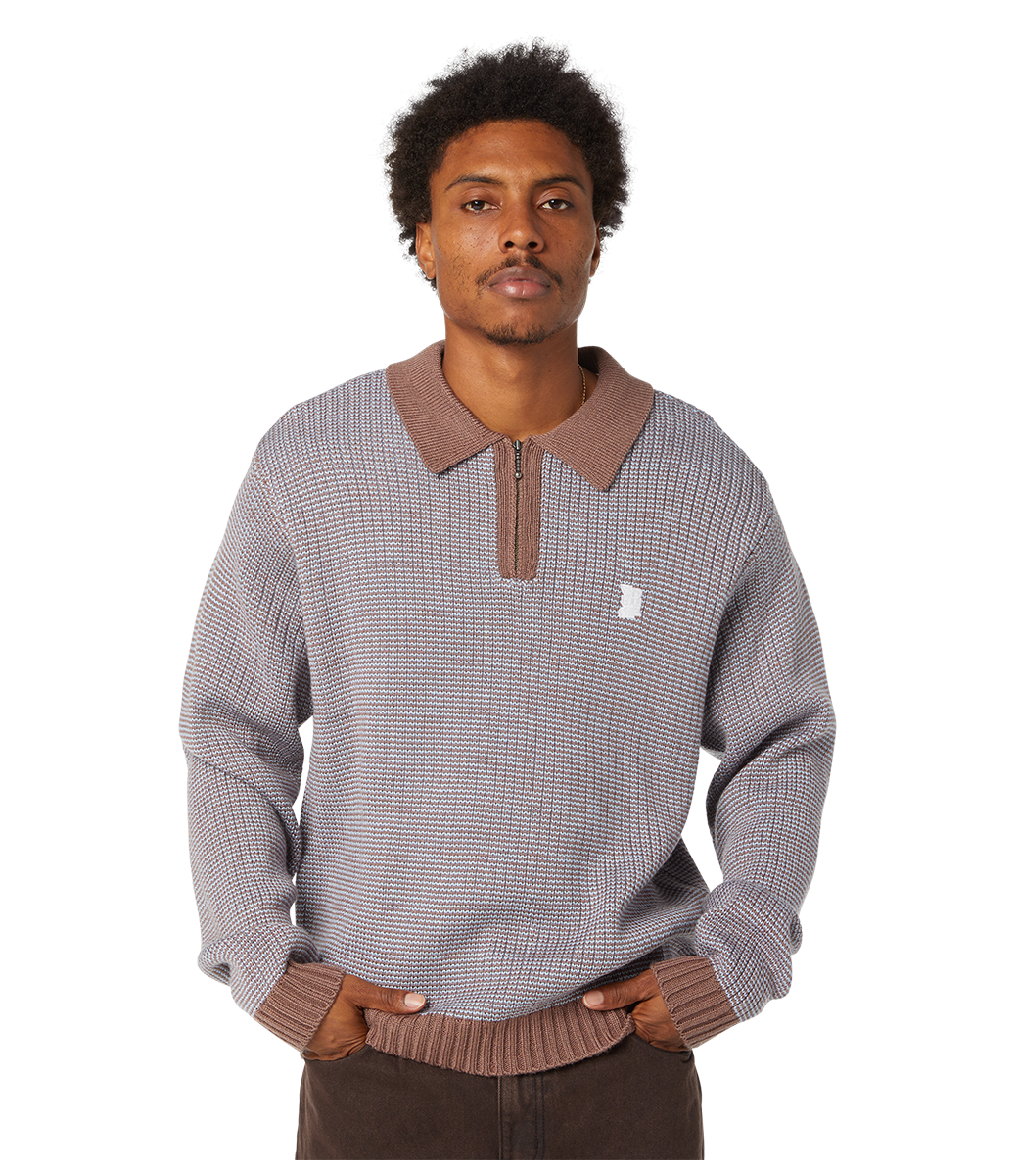 HUF Megablast Two Tone Waffle Sweater - Washed Blue/Moss