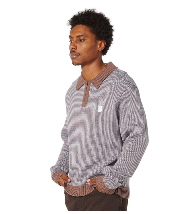 HUF Megablast Two Tone Waffle Sweater - Washed Blue/Moss