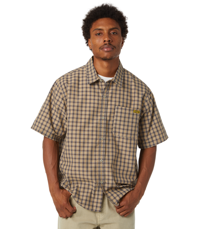 HUF Stretch Micro Plaid S/S Shirt - Clay