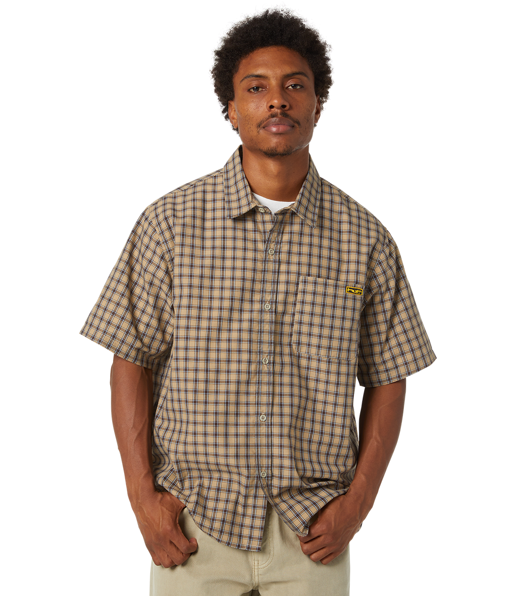 HUF Stretch Micro Plaid S/S Shirt - Clay