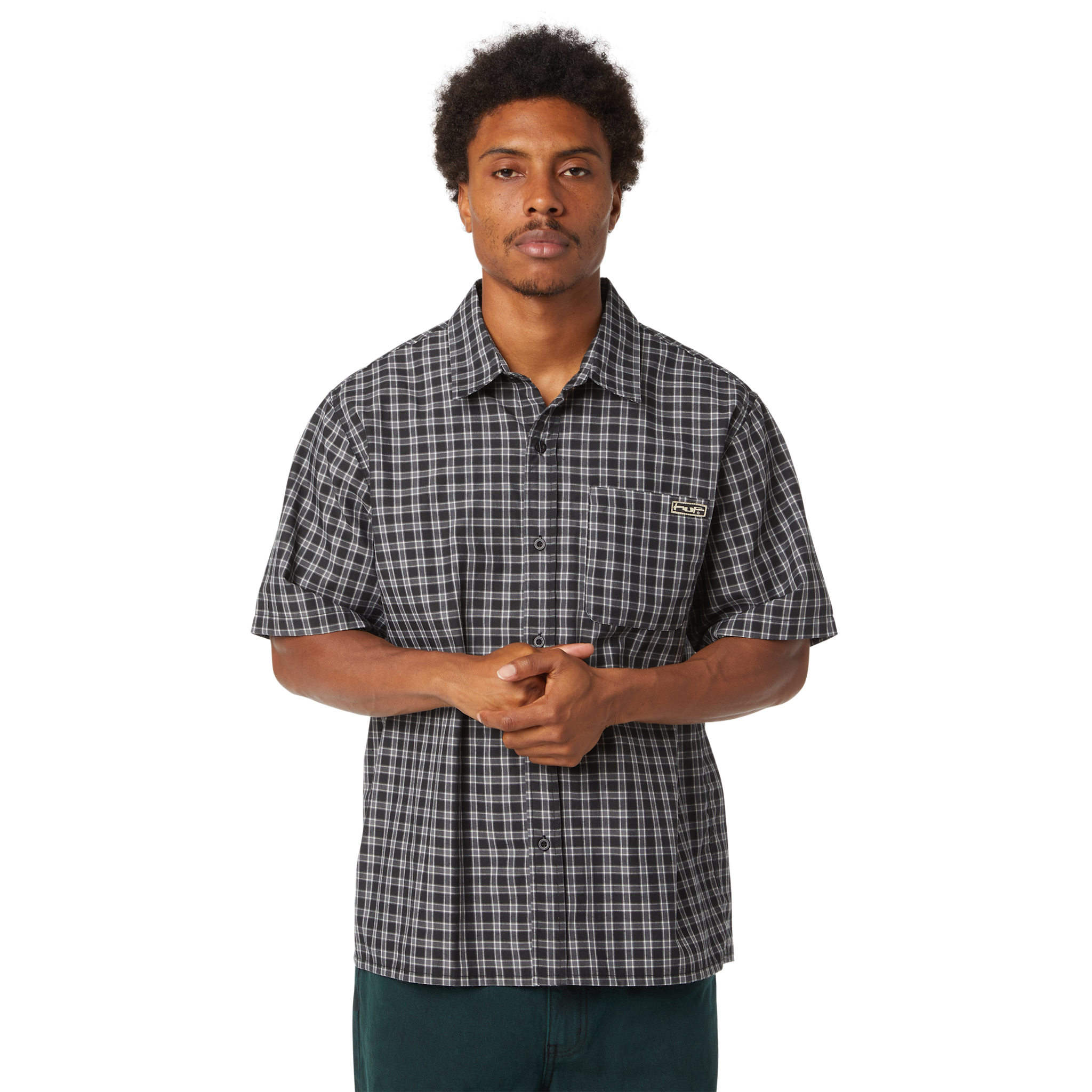 HUF Stretch Micro Plaid S/S Shirt - Black
