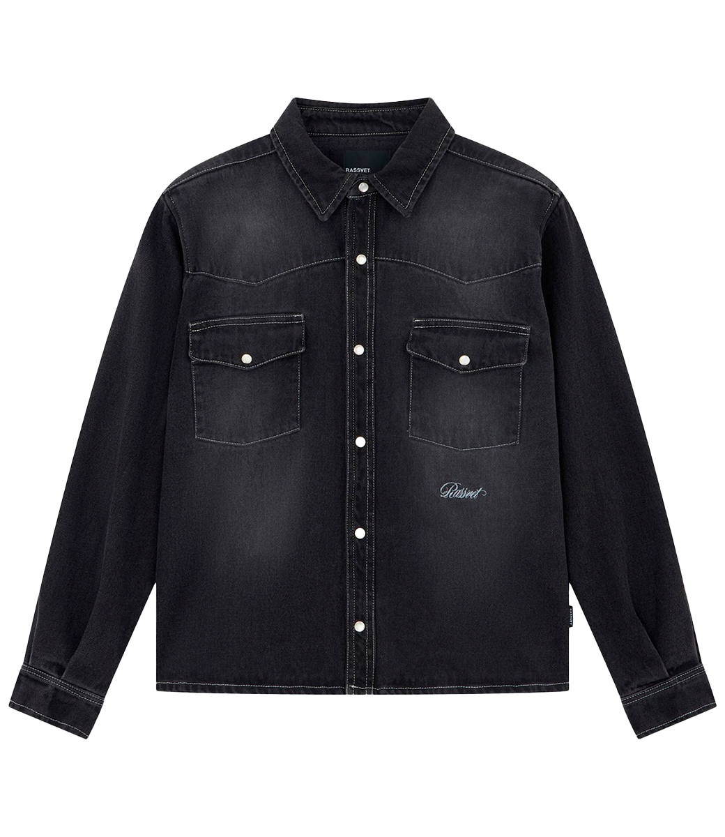 RASSVET Spot Wash Loose Fit Denim Shirt Woven - Black