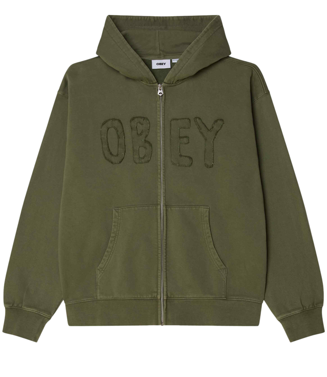 OBEY Hybrid Faded Zip Hood - Deep Lichen Green Faded Wash