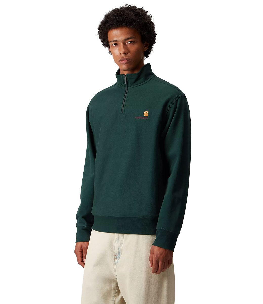 CARHARTT WIP Half Zip American Script Sweat - Dark Fir
