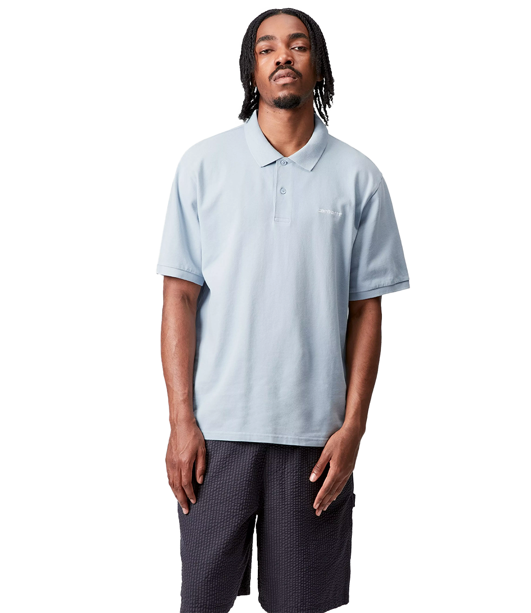 CARHARTT WIP S/S Carhartt Script Polo - Blue Fog/White