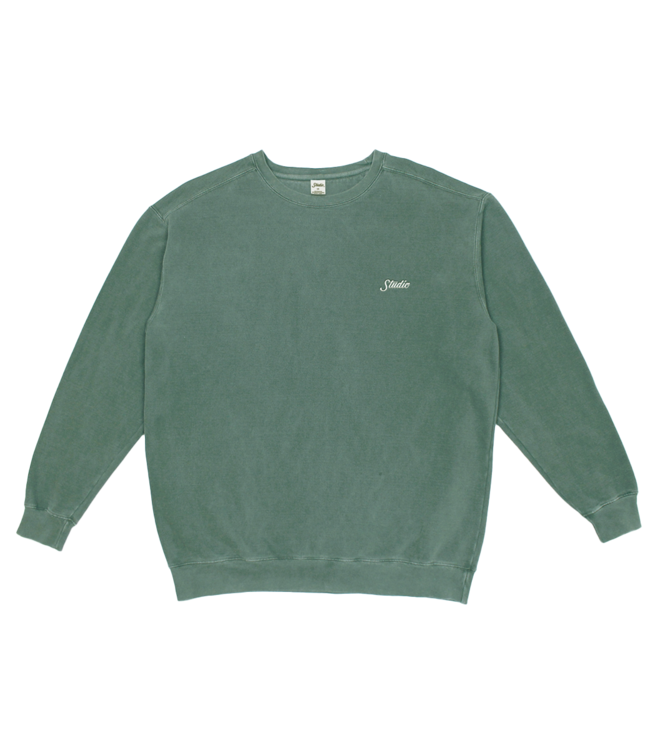STUDIO Small Script Garment Dyed Crew - Evergreen
