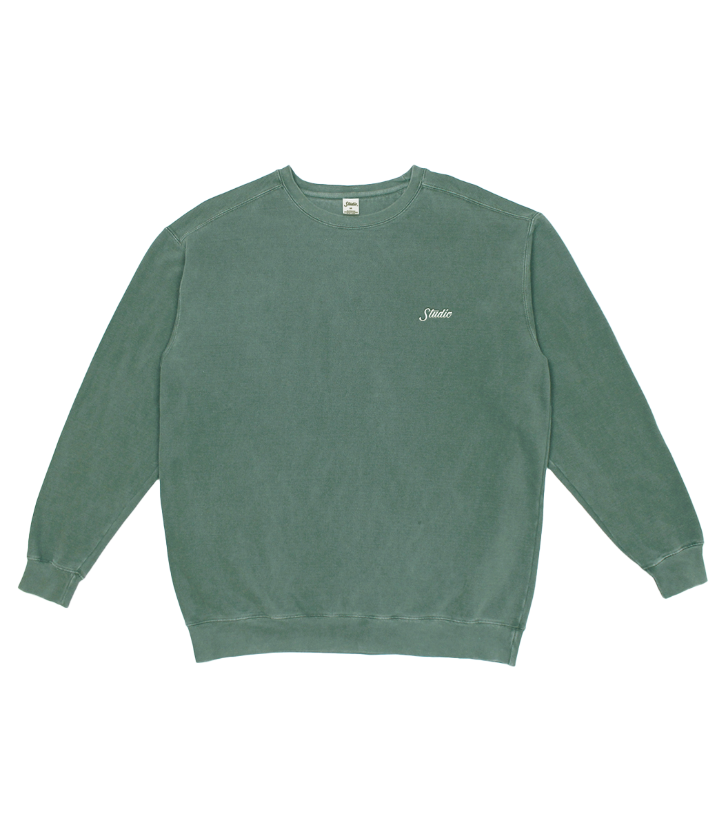 STUDIO Small Script Garment Dyed Crew - Evergreen