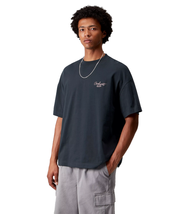 CARHARTT WIP S/S Signature Script T-Shirt - Deep Night/Glassy Pink