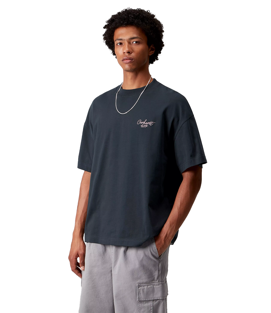 CARHARTT WIP S/S Signature Script T-Shirt - Deep Night/Glassy Pink