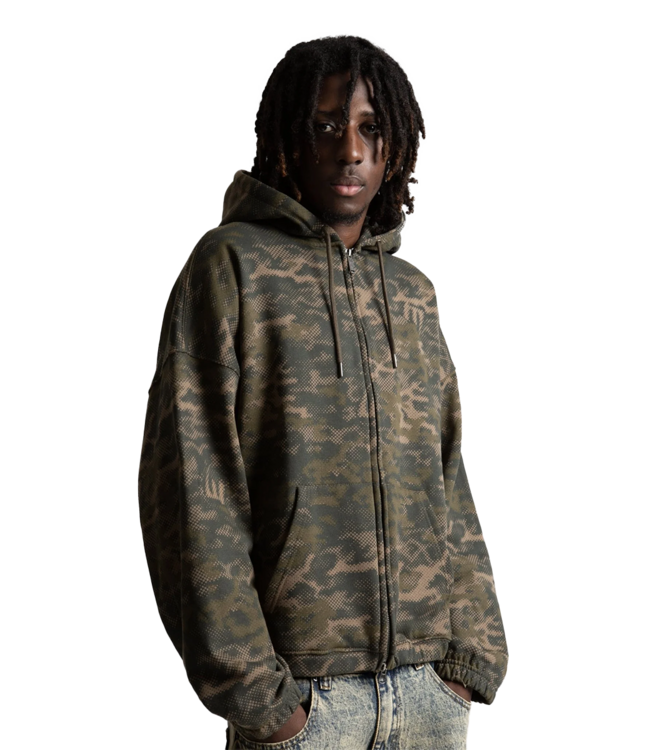 WASTED PARIS Digicamo Boxy Zip Hoodie - Camo Lichen Green
