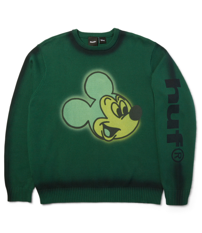 HUF Mickey Spray Crewneck Sweater - Forest Green