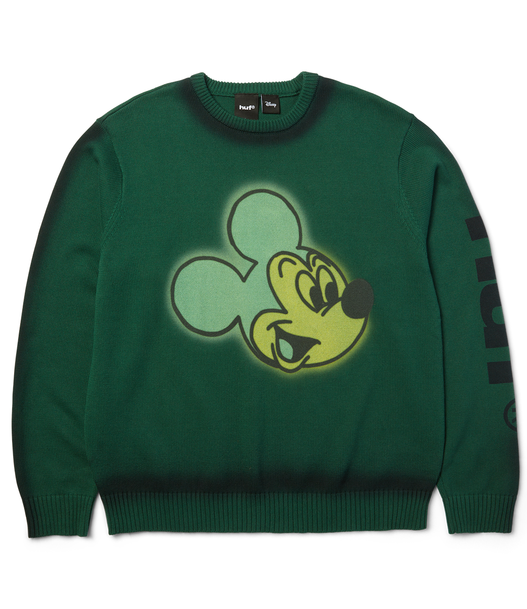 HUF Mickey Spray Crewneck Sweater - Forest Green