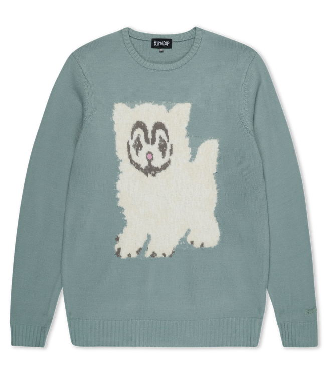 RIPNDIP Pet Me Im Cute Knit Sweater - Heather Sage Grey