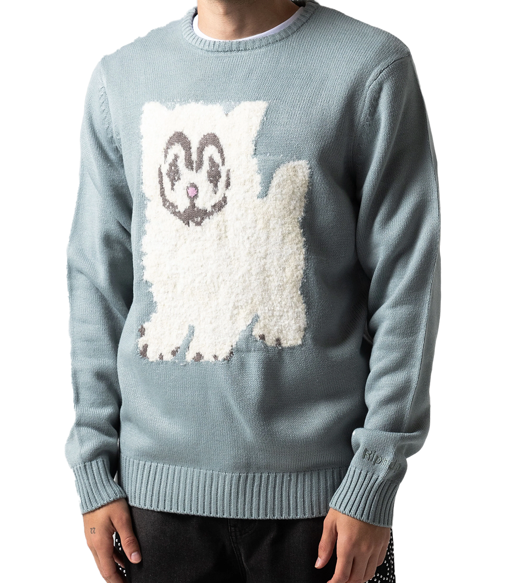 RIPNDIP Pet Me Im Cute Knit Sweater - Heather Sage Grey