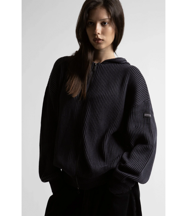 WASTED PARIS Pusher Knit Zip Hoodie - Black/Charcoal