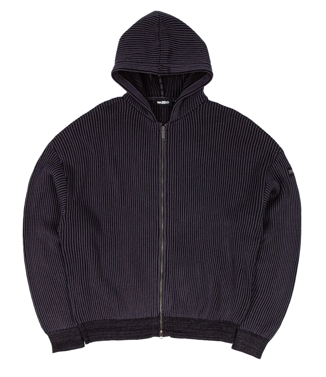 WASTED PARIS Pusher Knit Zip Hoodie - Black/Charcoal