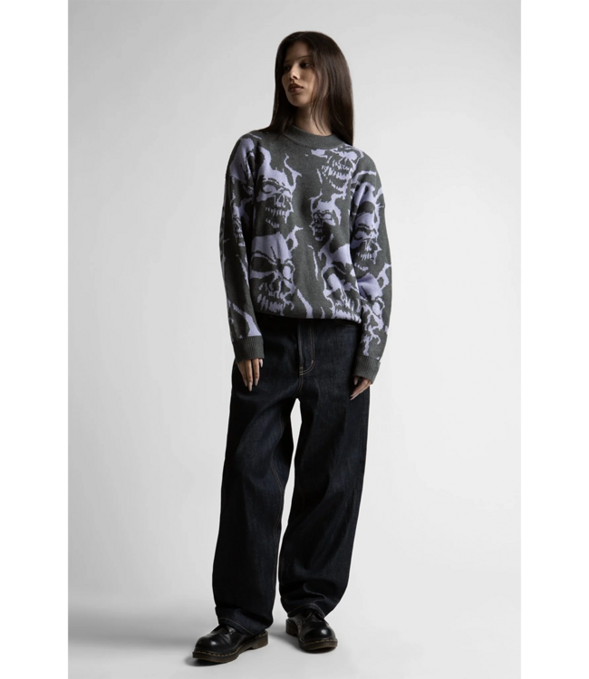WASTED PARIS Skull Sweater - Charcoal/Lilac