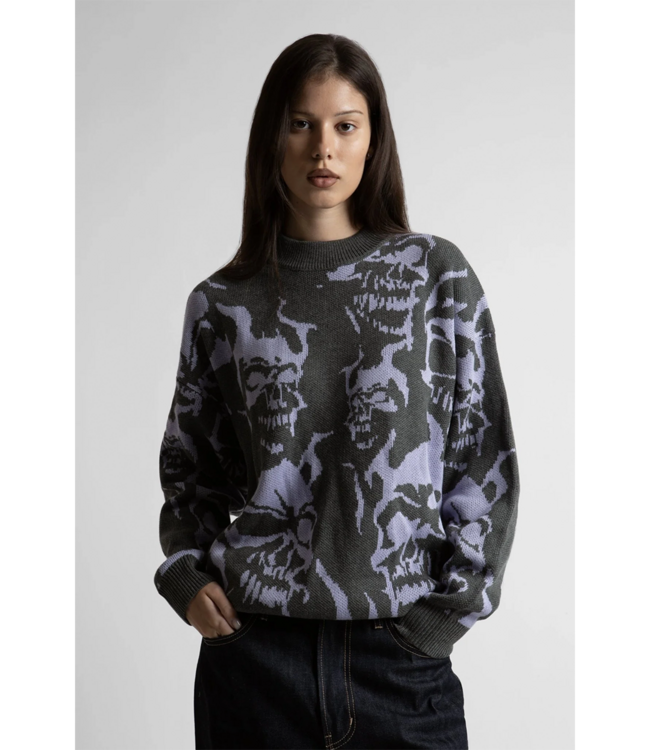 WASTED PARIS Skull Sweater - Charcoal/Lilac