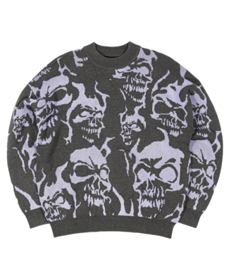 WASTED PARIS Skull Sweater - Charcoal/Lilac