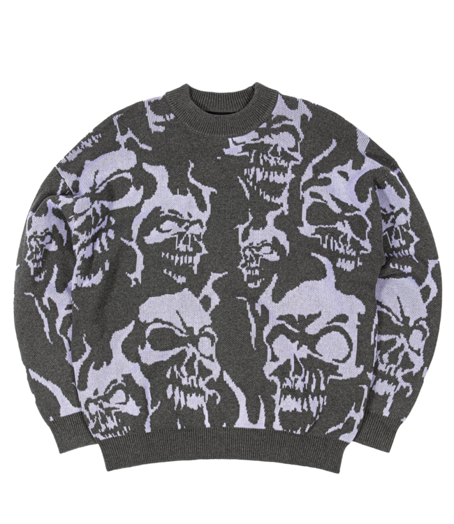 WASTED PARIS Skull Sweater - Charcoal/Lilac