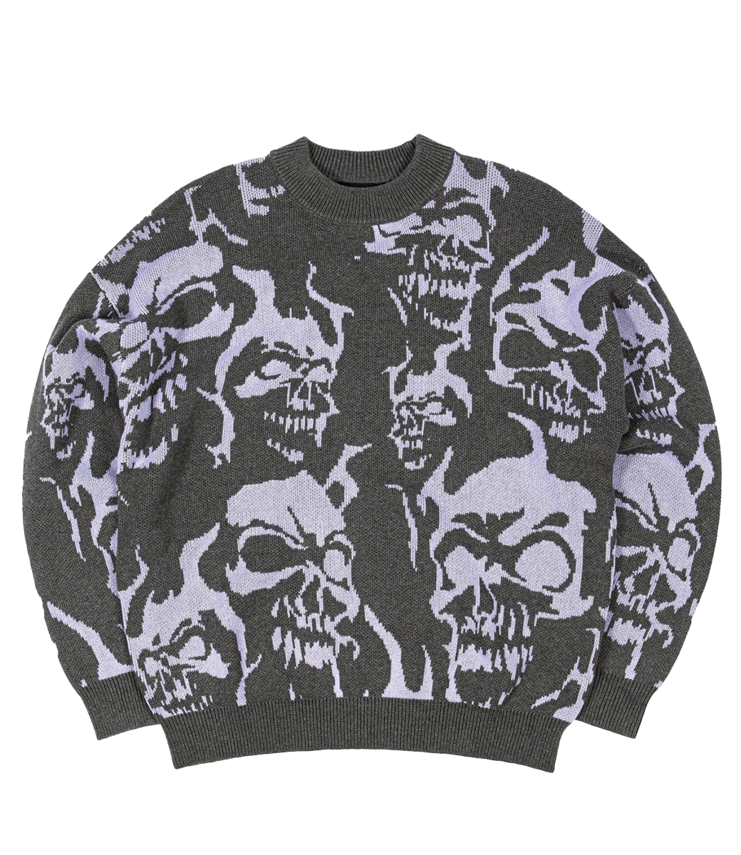 WASTED PARIS Skull Sweater - Charcoal/Lilac