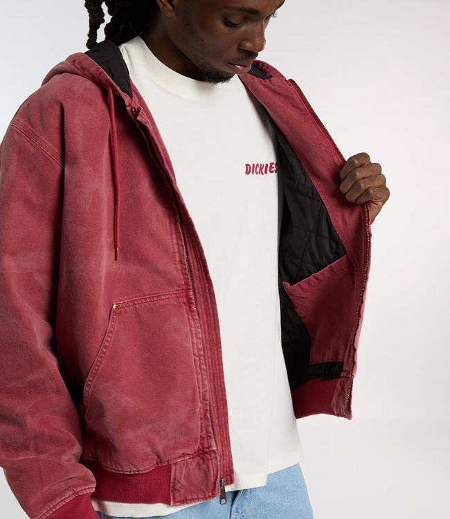 DICKIES Lined Denim Hooded Bomber - Garnet