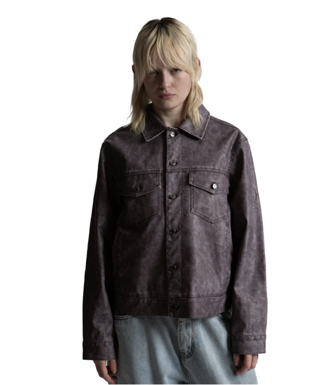 WASTED PARIS Nifty Trucker Jacket - Faded Fudge Burgundy