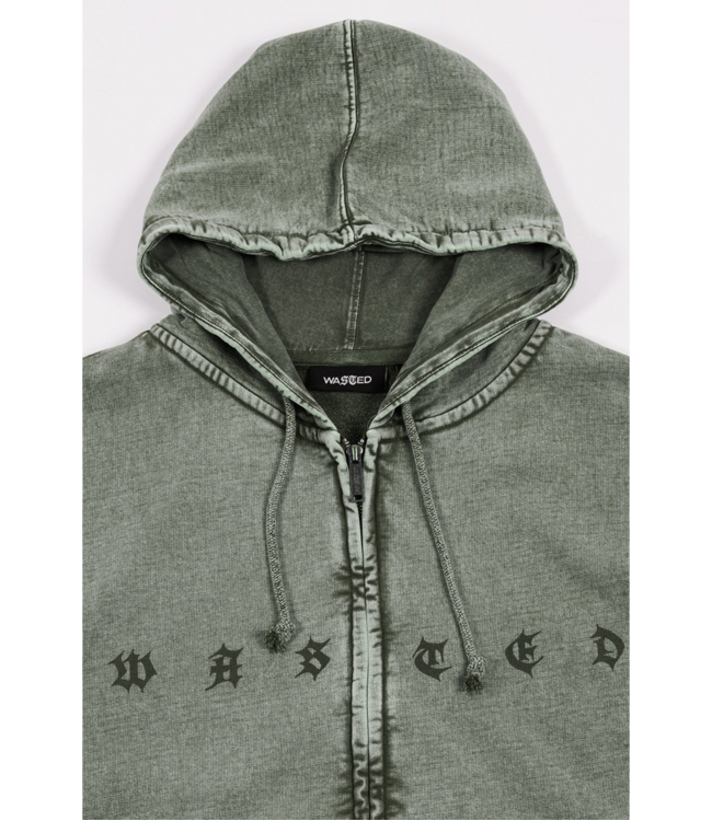 WASTED PARIS Splinter Faded Zip Hoodie - Faded Olive Khaki