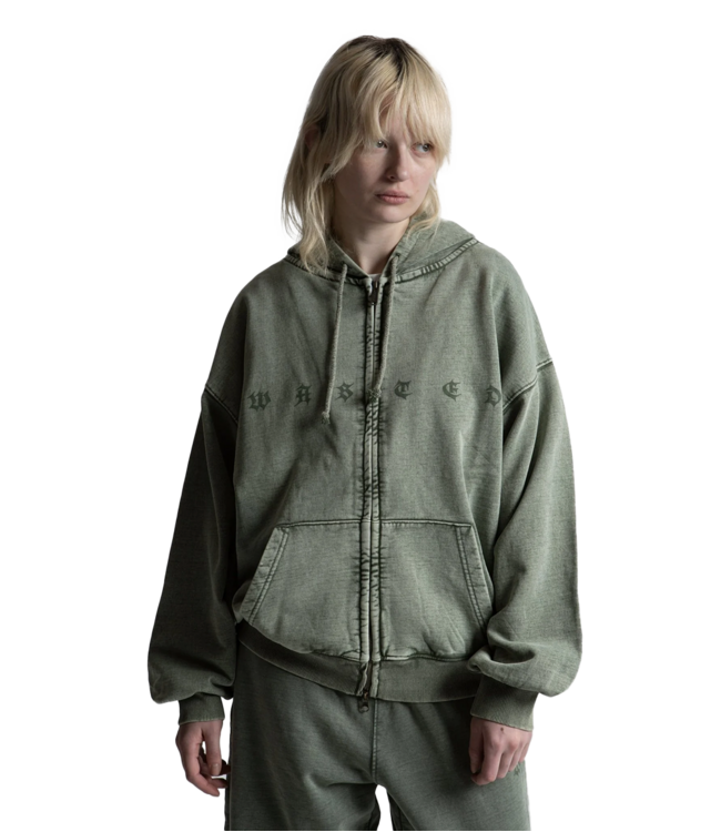 WASTED PARIS Splinter Faded Zip Hoodie - Faded Olive Khaki