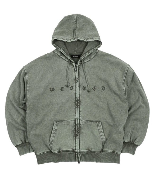WASTED PARIS Splinter Faded Zip Hoodie - Faded Olive Khaki