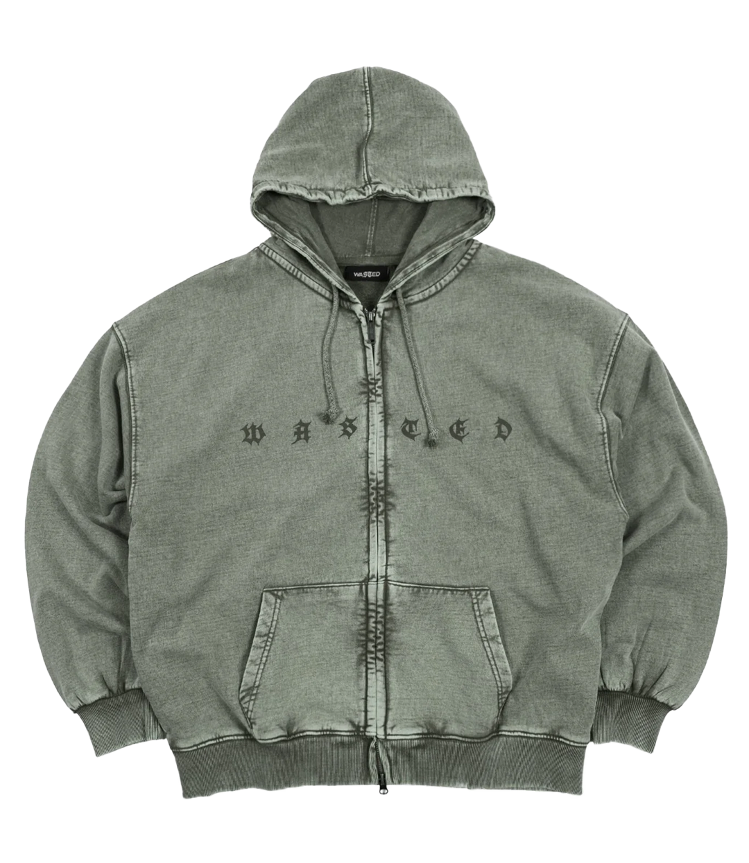 WASTED PARIS Splinter Faded Zip Hoodie - Faded Olive Khaki