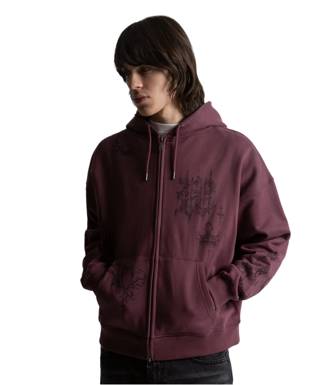 WASTED PARIS Stronghold Boxy Zip Hoodie - Fudge Burgundy