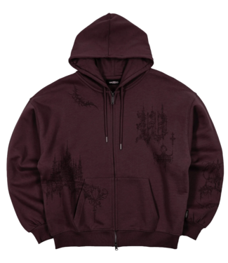 WASTED PARIS Stronghold Boxy Zip Hoodie - Fudge Burgundy