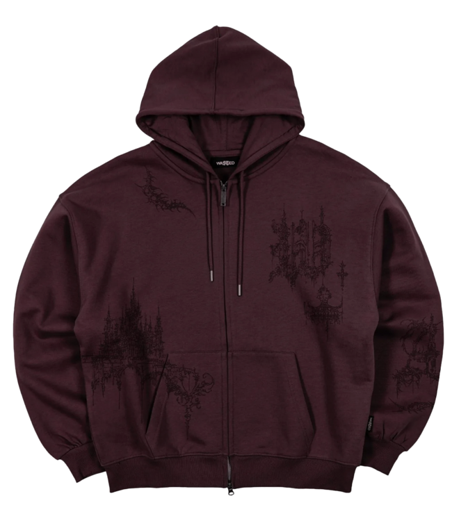WASTED PARIS Stronghold Boxy Zip Hoodie - Fudge Burgundy