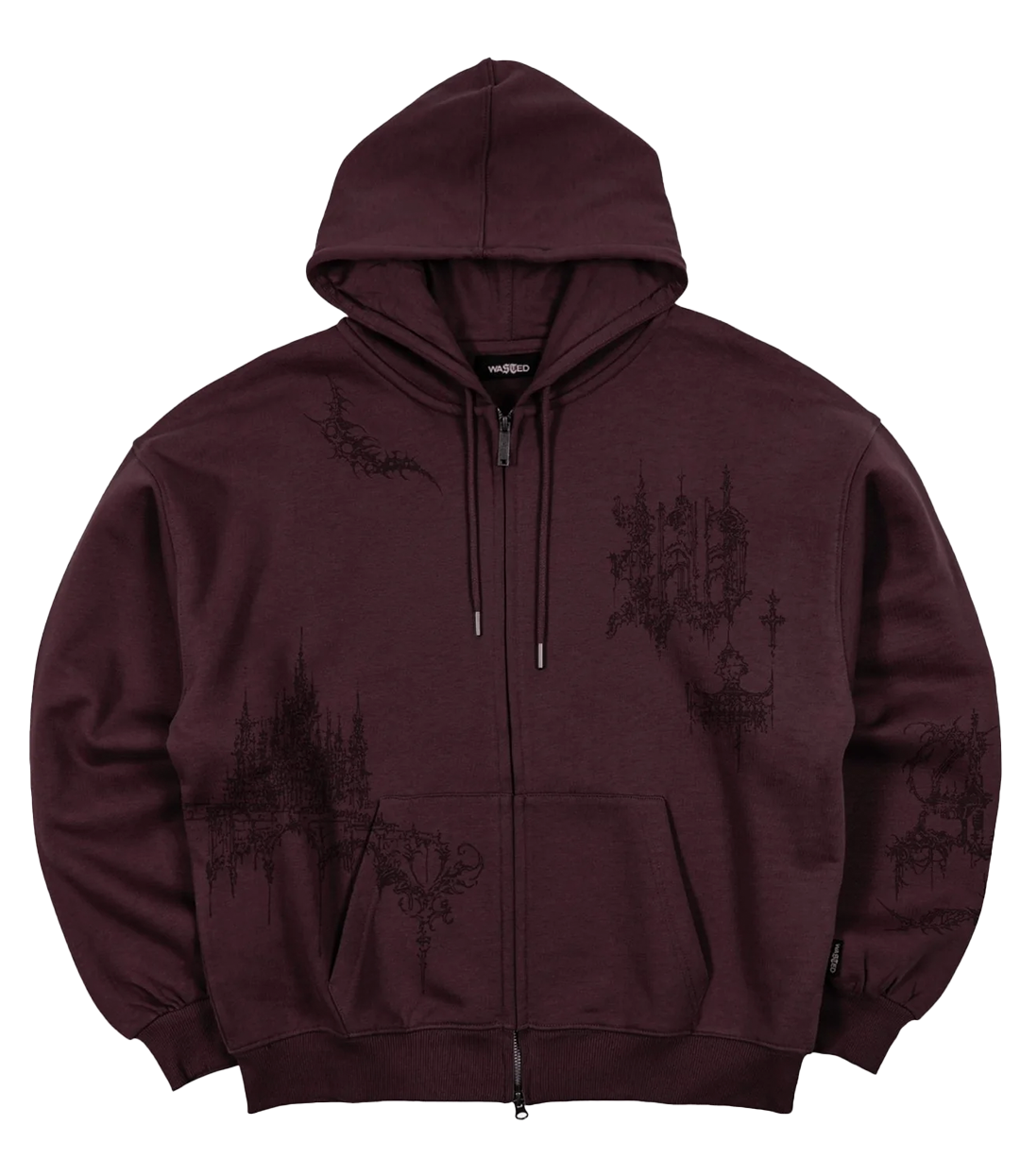 WASTED PARIS Stronghold Boxy Zip Hoodie - Fudge Burgundy