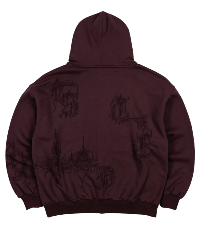 WASTED PARIS Stronghold Boxy Zip Hoodie - Fudge Burgundy